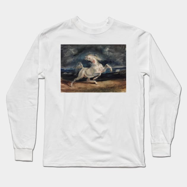 Horse Frightened by Lightning by Eugene Delacroix Long Sleeve T-Shirt by Classic Art Stall